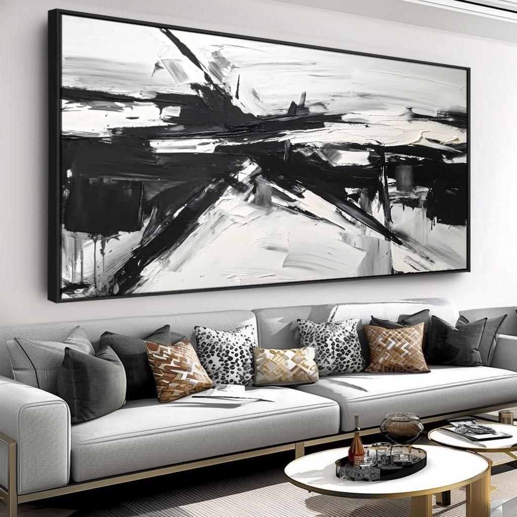 Wall Art Abstract Canvas Painting Black and White Modern Artwork for Living Room Bedroom Dining Room Home Office Decor 30"x60" with Framed Wall Art Abstract Canvas Painting Black and White Modern Artwork for Living Room Bedroom Dining Room Home Office Decor 30"x60" with Framed