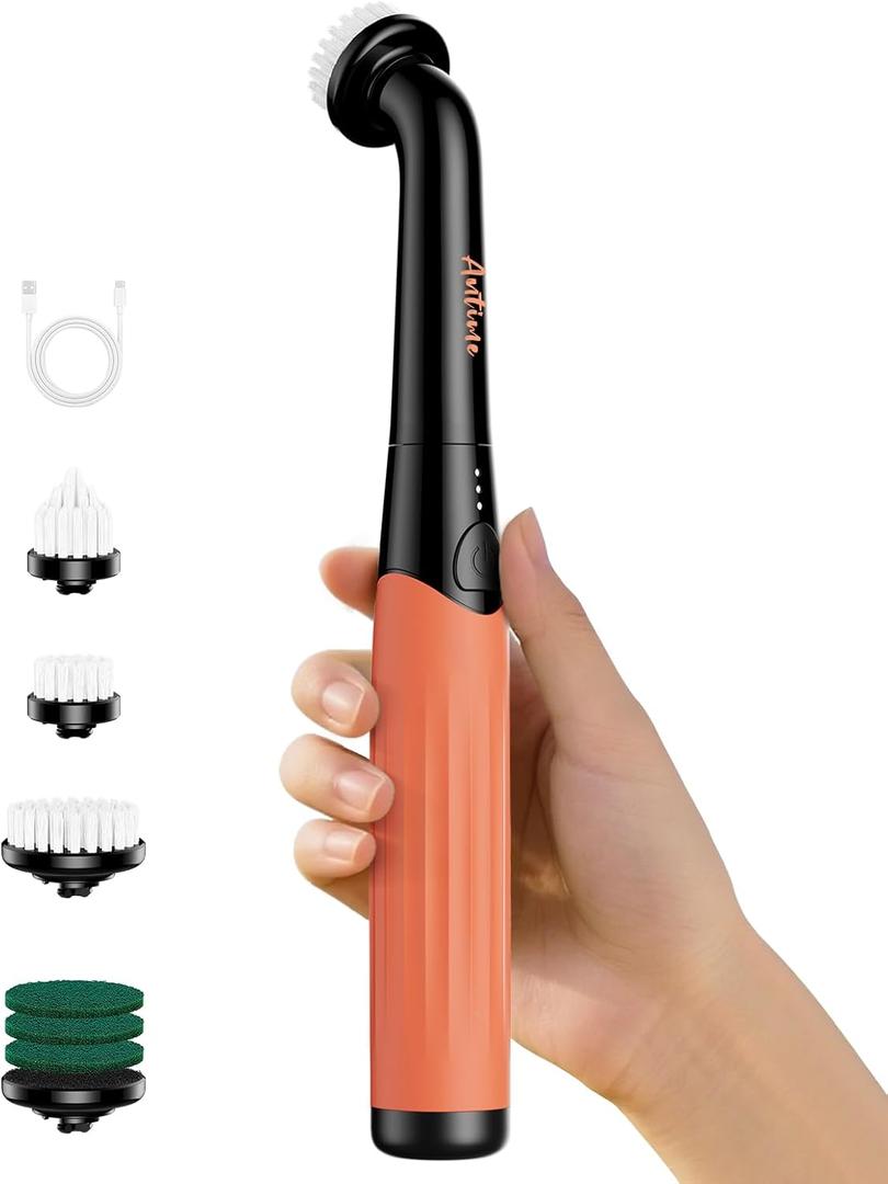 Rechargeable Electric Grout Brush, Upgraded Cordless Power Scrubber Kit, Waterproof Cleaning Brush & 6 Replacement Heads for Bathroom, Kithchen, Tub, Grout, Crevice