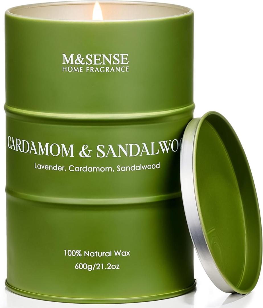 M&SENSE Cardamom Sandalwood Large Soy Scented Candles, Natural Organic Clean Burning Candles 21.2oz 120 Hours, Relaxing Aromatherapy Christmas Candles Gifts for Stress Relief,Christmas Decor for Home