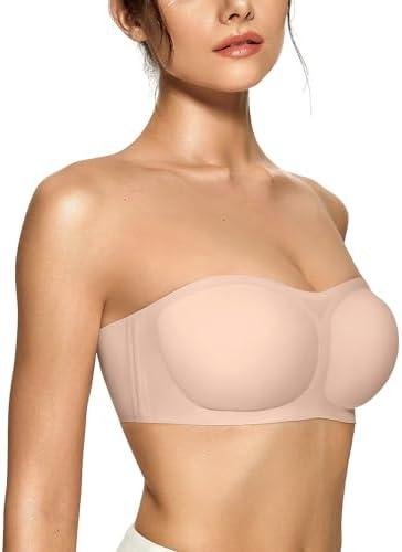 OEAK Womens Strapless Bras Push Up Bandeau Bra Non Slip Wireless Supportive Padded Bras Seamless Comfortable Tube Bra M Nude M