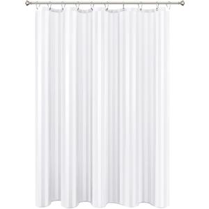 Biscaynebay Fabric Shower Curtain or Liner 72" X 72", White Water Repellent Damask Stripes Bathroom Curtains Machine Washable