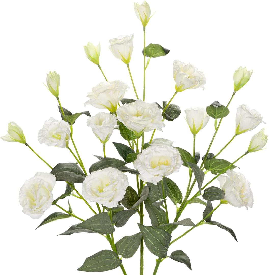 34.5" White Artificial Flowers Silk Fake Flower 3Pcs Eustoma Lisianthus Flowers with Long Stem Faux Flowers Arrangement Branch with 4 Heads for DIY Wedding Party Centerpiece Bouquet Table Home Decor