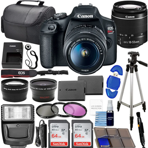 Canon EOS Rebel T7 DSLR Camera w/EF-S 18-55mm f/3.5-5.6 IS II Lens Bundle with 2x 64GB Memory Cards + Wide Angle & Telephoto Lenses + Pro Kit Black