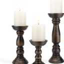 Farmhouse Wooden Candle Holders for Pillar Candles Set of 3, Rustic Wood Candle Holder Table Centerpiece Decor, 12'' 9'' 6'' Vintage Tall Candle Stand Decorative, Dark Brown