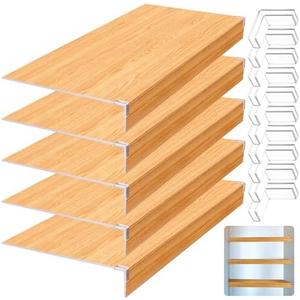 Hoolerry 5 Pcs 38 x 16 Inch Foamed PVC Wire Rack Covers for Removable Closet Decoration(Not Wood) Don't Bear Too Much Weight Pantry Shelves Covers for Bathroom Kitchen Shelving(Wood Color)