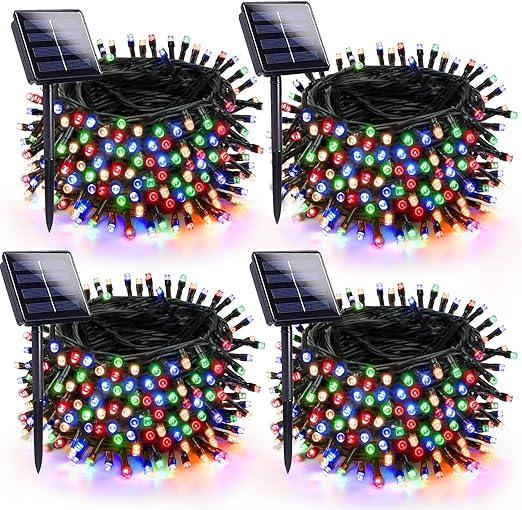 4 Pack 180FT Solar Christmas Lights Outdoor Waterproof, Super Bright 320 LED Solar String Lights with 8 Lighting Modes, Green Wire Solar Twinkle Tree Lights for Outside Xmas Party Yard(MultiColored)