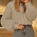 MEROKEETY Womens Fall Cable Knit Sweaters 2025 Long Lantern Sleeve Crewneck Chunky Loose Pullover Tops Winter Clothes (Beige, L)