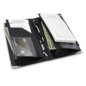 Premium Server Book, Newly Improved Bulk Pockets Stronger Magnets, 2 Pen Holders, Zipper Pocket, Firm Writing Surface (Black Smooth)