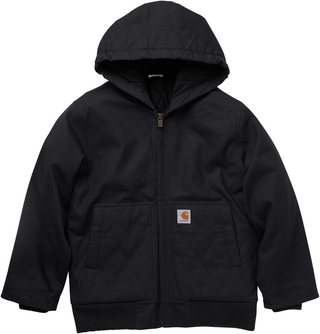 Carhartt Boys' Flannel-Lined Hooded Canvas Insulated Zip-Up Jacket (Large, Caviar Black)