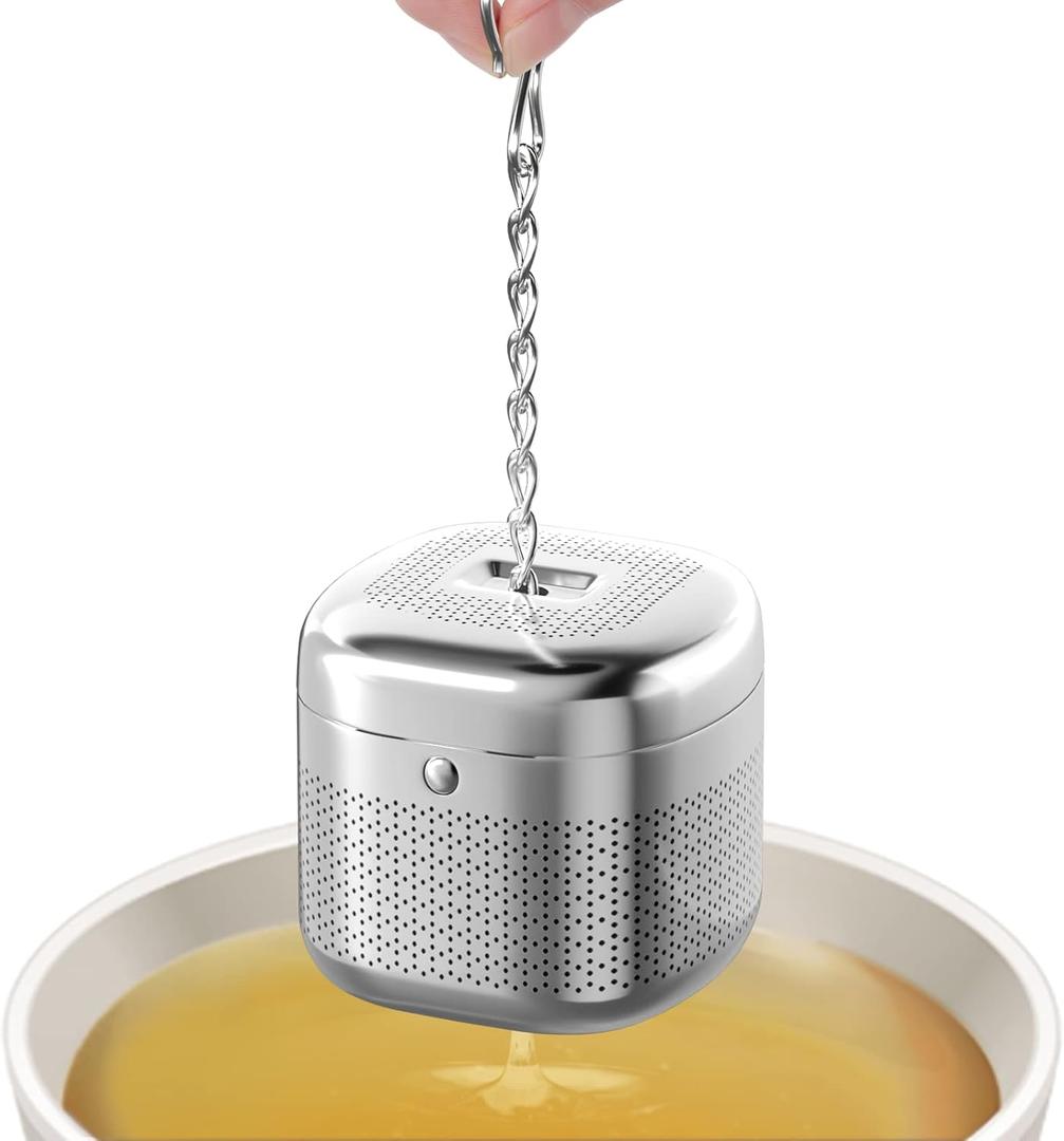 Reinmoson 2 Pack Tea Balls for Loose Tea, 304 Stainless Steel Extra Fine Mesh Tea Infusers for Loose Tea, Retractable Chain Design Tea Strainers for Loose Leaf Tea Single Cup, Come with 2 Drip Trays