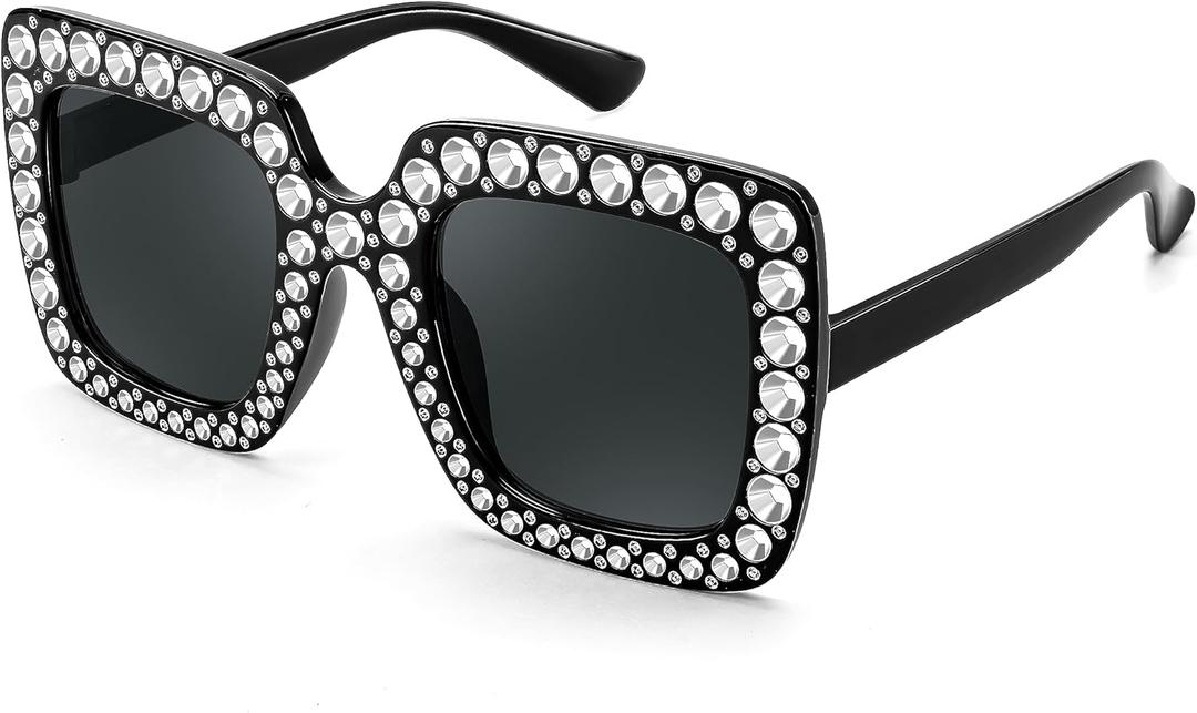 FEISEDY Kids Sunglasses for Girls Oversized Square Sparkling Party Sun Glasses Lightweight Fashion Shades B0053 (Black)