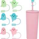 6pcs Halloween Ghost Straw Toppers for Stanley Cups, 0.4in Silicone Luminous Cute Fall Straw Covers Cap for Stanley 20/30/40oz Tumblers, Fun Halloween Cup Decorations and Party Gifts (3 Colors)