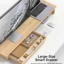 Bamboo Monitor Stand with Large Storage Drawer, 42 Inch Ergonomic Computer Riser for Desk, Screen Shelf with 5 Compartments for Keyboard & Stationery Organization Keyboard Storage