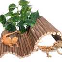 Reptile Hide Bearded Dragon Tank Accessories Large Climbing Wooden Bridge Hideout Tortoise Basking Platform Ramp Decor for Snake Lizard Ball Python Tortoise Leopard Gecko