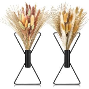 Peryiter 2 Pcs Boho Black Wall Decor Metal Wall Art x Shaped Hanging Planters with Artificial Pampas Modern Home Bedroom Decor for Bathroom Living Room Dining Room