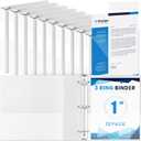 Henoyso 12 Pcs 3 Ring 1 Inch Binders Fits 8.5 x 11 Inch Letter Size Paper, Plastic White Flexible Binders with View Cover and 2 Pockets, 175 Sheets Capacity for Office School
