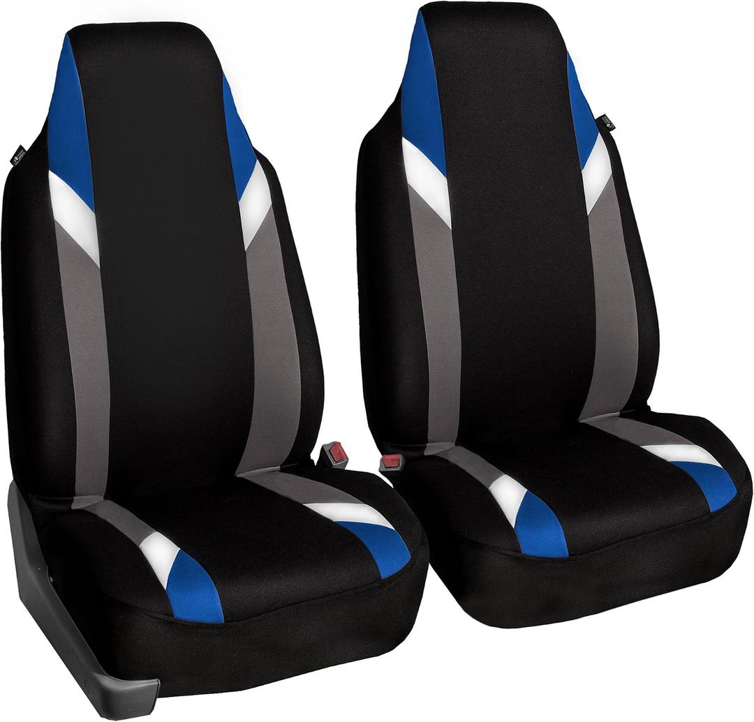 FH Group Front Set Cloth Car Seat Covers for Bucket Seats, 1-Piece Seat Cover, Universal Fit, Airbag Compatible, SUV, Van Seat Covers, Blue