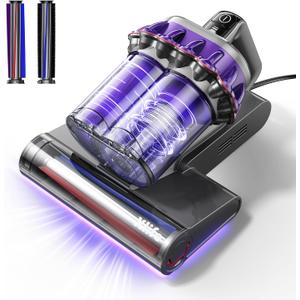Xlife Mattress Vacuum, Bed Vacuum Cleaner with 2 Roller Brushes for Pet Hair, 253.7nm UV-C Light, 140F Heating, 550W 16KPA Suction, HEPA Filter Couch Vauum for Bed, Sofa, Pillow, Baby Crib (Corded)