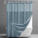SORTTO No Hook Shower Curtain with Snap in Liner Set Waffle Shower Curtain for Bathroom Hotel Style Fabric Waterproof Inner Liner71" W x 74" H, Stone Blue
