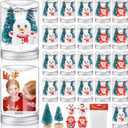 Glimin 48 Sets Christmas Plastic Snow Globes Kit Includes 48 Clear Snow Globe, 96 Mini Xmas Trees, 48 Miniature Snowman and Santa Claus with Artificial Snow for DIY Crafts Home Winter Decor (Cylinder)