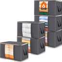 Lifewit 6 Pack Clothes Storage Bins with Lids, Foldable Blanket Storage Bags with Zippers, Clear Window and Reinforced Handles, Closet and Organization for Clothing, Sweater, Comforter, Bedding