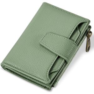 Small Wallet Women RFID Blocking Soft Leather Bifold Compact Card Holder Wallet for Women with Zipper Coin Pocket 4 ID Window (Green Blooming) Small Wallet Women RFID Blocking Soft Leather Bifold Compact Card Holder Wallet for Women with Zipper Coin Pocket 4 ID Window (Green Blooming)