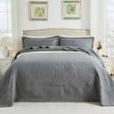 Qucover 132 x 120 Oversized King Quilt, Dark Grey California King Bedspread, Soft Lightweight Microfiber Extra Wide Quilt, 3PC Geometric Diamond Pattern Coverlet with 2 Pillow Shams, for All Season