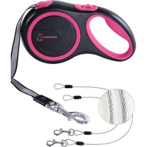 26FT Heavy Duty Retractable Dog Leash with 2 Chew Proof Wire Ropes, 360 Tangle-Free Double Dog leashes with Anti-Slip Handle for Small/Medium/Large Dogs (Pink)