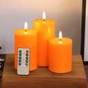 Eywamage Orange Flameless Pillar Candles with Remote, Real Wax Flickering Battery Halloween LED Candles Set of 3