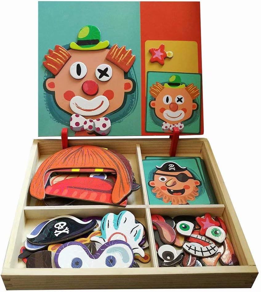 Wooden Magnetic Jigsaw Puzzles Toy, Toddler Craft Toys Educational Travel Puzzle Games Double Sided Drawing Easel for Boys and Girls