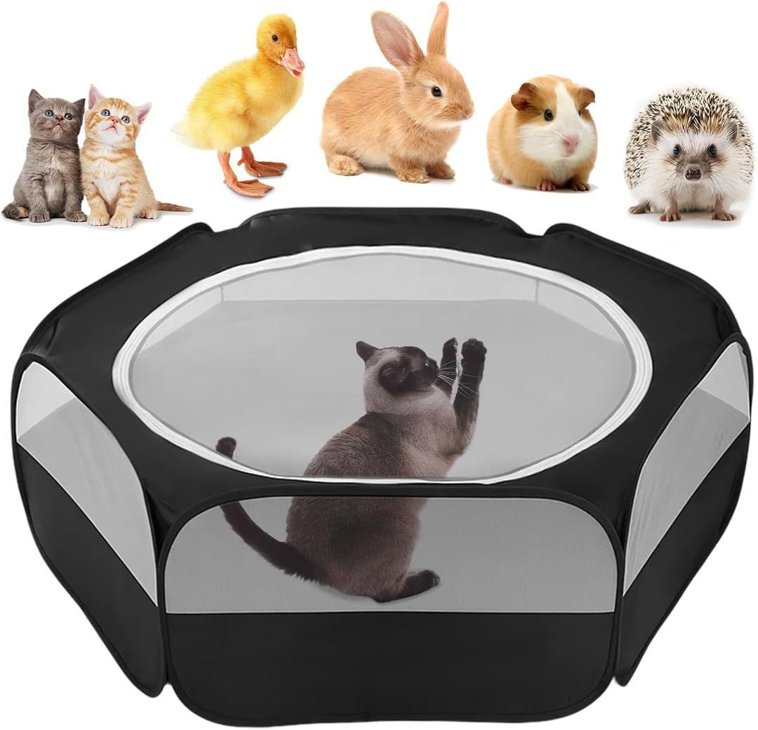 Small Animal Playpen with Cover  Portable, Waterproof Pet Cage Tent for Indoor & Outdoor Use  Ideal for Rabbits, Guinea Pigs, Kittens, Hamsters & Chicks (Black, 45 x 23 x 14)