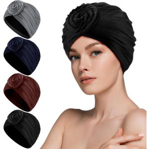Swim Caps for Women Polyester Waterproof Pleated Elastic Comfort Bathing Cap for Long Hair Keep Hairstyle Unchanged