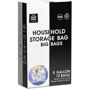 12 X-Large Plastic Storage Bags, 5 Gallons, Zero BPA, Double Zipper Seal, 3 Mils Thick, Double Layer Carry Handle, 18"x17"x7", Moving, Seasonal, Travel