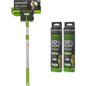 Evercare Pet Mega Lint Roller Value Pack with Two 50-Sheet Refills - Includes Refillable Lint Roller, Adhesive Sheets, Versatile Cleaning Uses, Home and On-The-Go Use, Extendable Handle