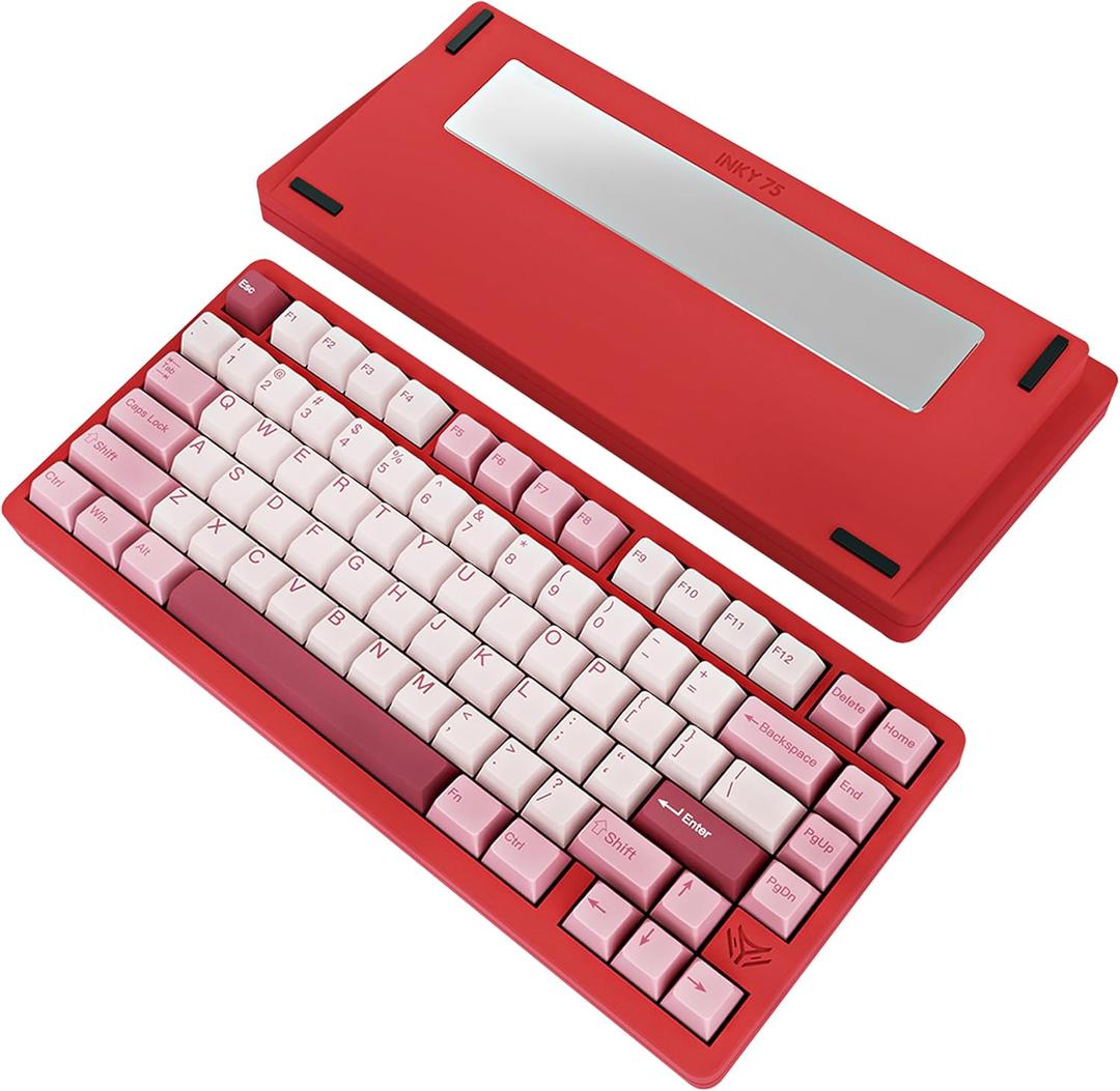 MK INKY75 Mechanical Keyboard with Full Aluminum Wireless Mechanical Gaming Keyboard, 75% Layout Mechanical KeyBoard BT/2.4G/USB-C,Hot Swappable, Creamy Sounding, RGB/PP/4000mAh(Raspberry)