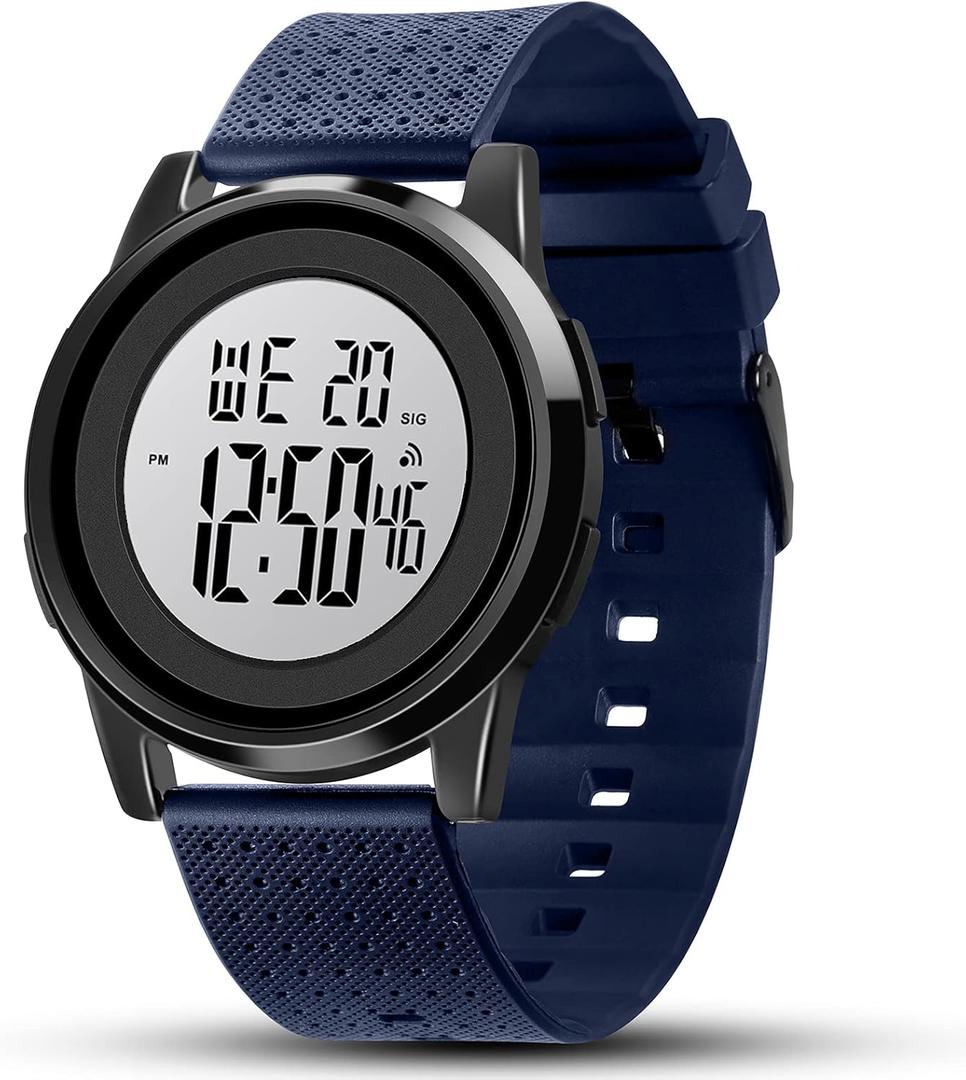 Mens Digital Watch Ultra-Thin Sports Waterproof Simple Watch Stainless Steel Wrist Watch for Men Women (Navy Blue)