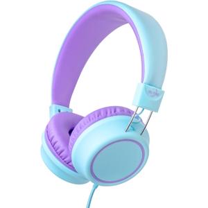 Kids Headphones, Toddler Headphones with Cord for School Plane Travel, Lightweight Stereo Wired Children Earphones with HD Microphone for Boys Girls for Computer Cellphone Tablet Green/Purple