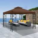 Gazebo Replacement Canopy - 10x10 FT Double Tiered Canopy Cover, Coffee