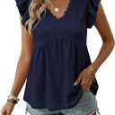 BLENCOT Women Boho Tank Top Lace V-Neck Ruffle Camisole Summer Texture Sleeveless Blouses (Medium)