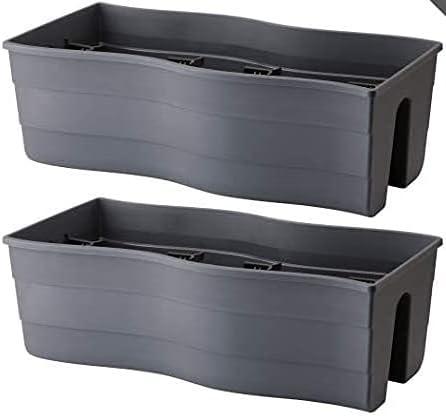 Ridge Rail Long Rectangular Flower Pot, Indoor/Outdoor Hanging Rail Planter Lightweight & Weatherproof Flower Box - Balcony Planters for Railing and Fence Patio, Deck 2 Pack (Grey) (Charcoal)