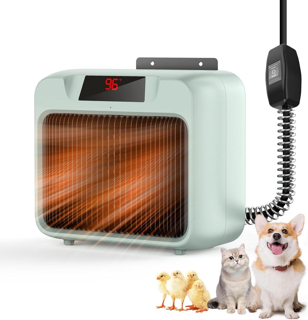 Dog House Heater for Outdoor & Indoor Use - 600W/300W Safe & Efficient Heating for Pet Houses, Chicken Coops, Rabbit Hutches - Wall-Mounted Design with Overheat Protection & Anti-Chew Cord (grey)