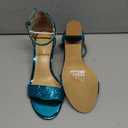 PIZZ ANNU Women's Open Toe Ankle Strap Low Block Chunky Heels Sandals Party Dress Pumps Shoes Strappy Buckle Sandals with 2.6" Tall Thick Heel Design,  6, Blue Sequin