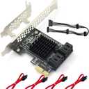 PCIe SATA 1X Card 4 Ports, PCIe 3.0 Express Expansion Controller Card 6 Gbps, PCIe Card Gen3 Adapter with 4 SATA Cables &Low Profile Bracket Plug and Play Windows Linux MAC OS System - ASM1064 Chip