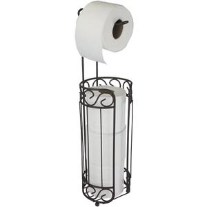 Scroll Design Dispensing Toilet Paper Holder Stand, (Bronze), by Home Basics | Steel Free-Standing Holder | Bathroom Toilet Paper Holder with Non-Skid Feet