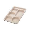 ZGWANSUI Wheat Straw Divided Plates, 5 Compartment Plates Reusable, Plastic School Lunch Tray with Dividers for Adults, Food Section Plates Diet Dinner Serving Platter, Dishwasher Safe (Beige) 12Pack