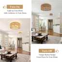 Rattan Light Fixtures Ceiling Mount,4-Lights Boho Flush Mount Ceiling Light with Hand-Woven Shade, 18''Rattan Farmhouse Chandelier for Hallway Bedroom Kitchen Farmhouse Foyer Entryway (Gold, Large)