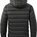 ASPO Men's Packable Puffer Jackets Winter Lightweight Detachable Hood Water-Resistant Down Coats Warm Insulated Hiking Travel (Black)