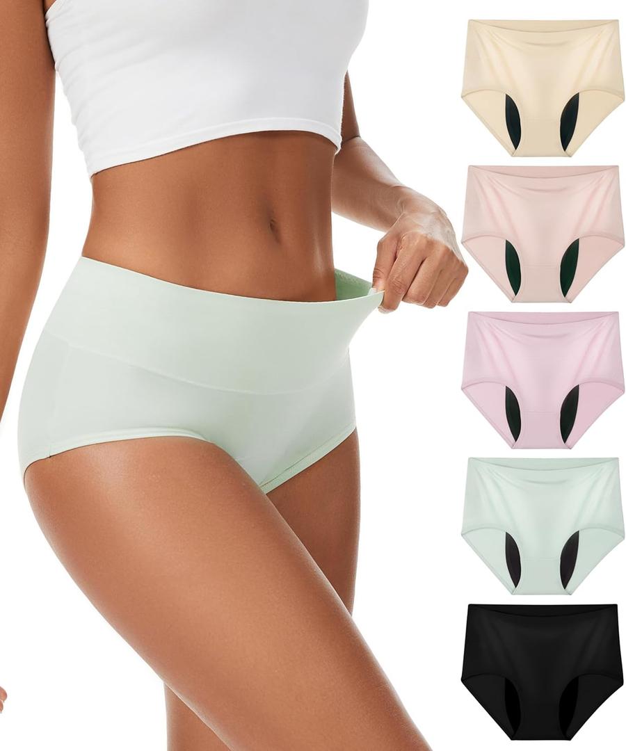 YESWEL Incontinence Underwear For Women, Reusable Washable Leak-proof Lightweight Briefs for Postpartum, Bladder Leak, 5 Pack (Multicolor01, Medium)