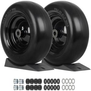 11x4.00-5 Flat Free Lawn Mower Tire and Wheel, Comes with Saver Ramp, 3/4" or 5/8" Bearing, 3.4"-4"-4.5"-5" Centered Hub, Smooth Tread Tire for Zero Turn Mowers, 2 Pcs