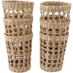 BEIJIALY 6 PCS Wicker Woven Cup Holder, Rattan Decor Coffee Cup Sleeve, Anti Scald Hollow Straw Woven Glass Cup Sleeve for Glass Bottles Plastic Cups Mugs